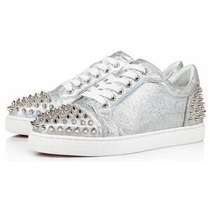 Christian Louboutin Vieira 2 Flat Silver AB Spikes Lace Up Low Top Sneaker 36.5